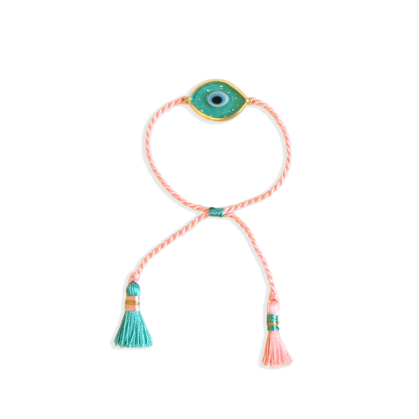 Elif Eye Turquoise & Pink Cotton tassel Bracelet