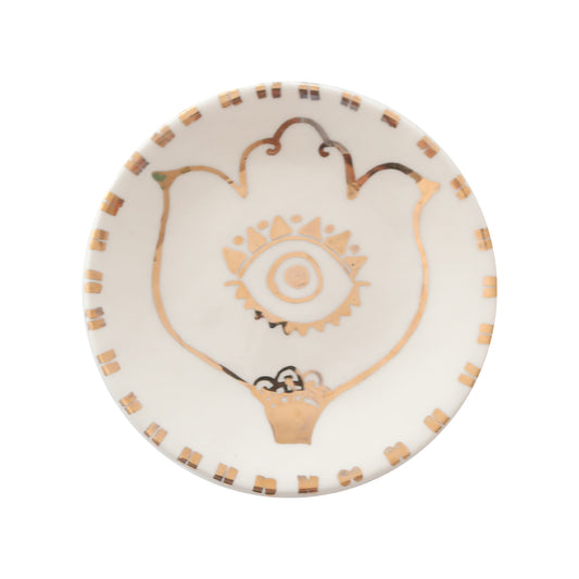 Priya White & Gold Khamsa Plate l  Wall Decor