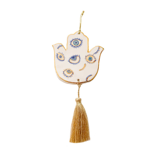 Khamsa + Multiple Eye | Tassel Ceramic Wall Décor