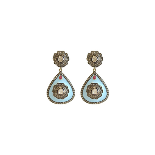 Tear Enamel Turquoise Pavé Earrings
