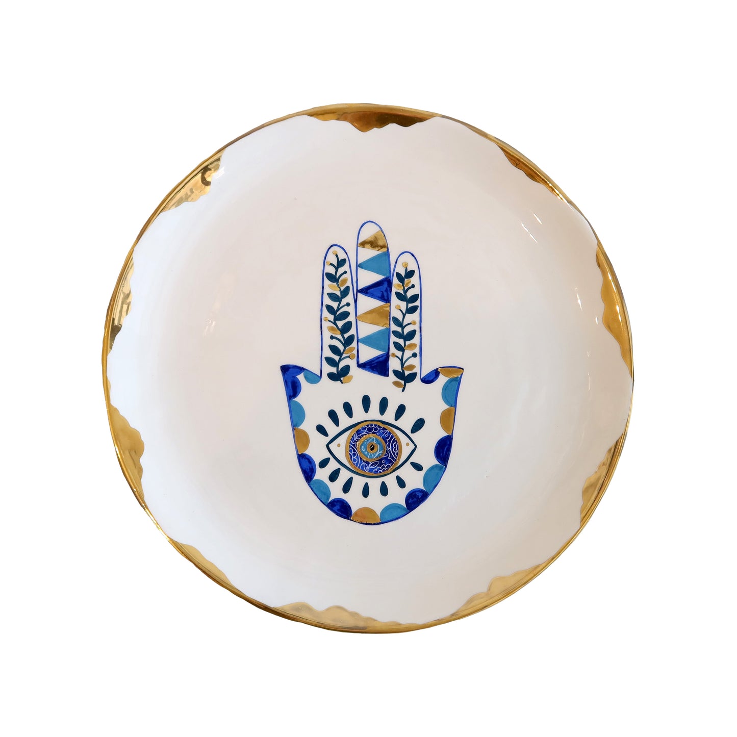 Golden + Blue Khamsa Ceramic Plate Sherie Boutik