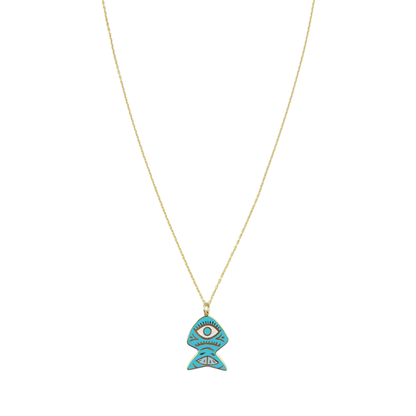 Turquoise Fish Eye Enamel Necklace