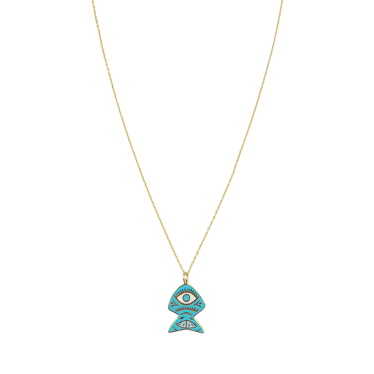 Turquoise Fish Eye Enamel Necklace