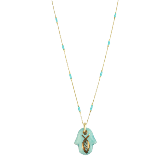 Yaar Khamsa Baby Blue Small Ceramic Necklace