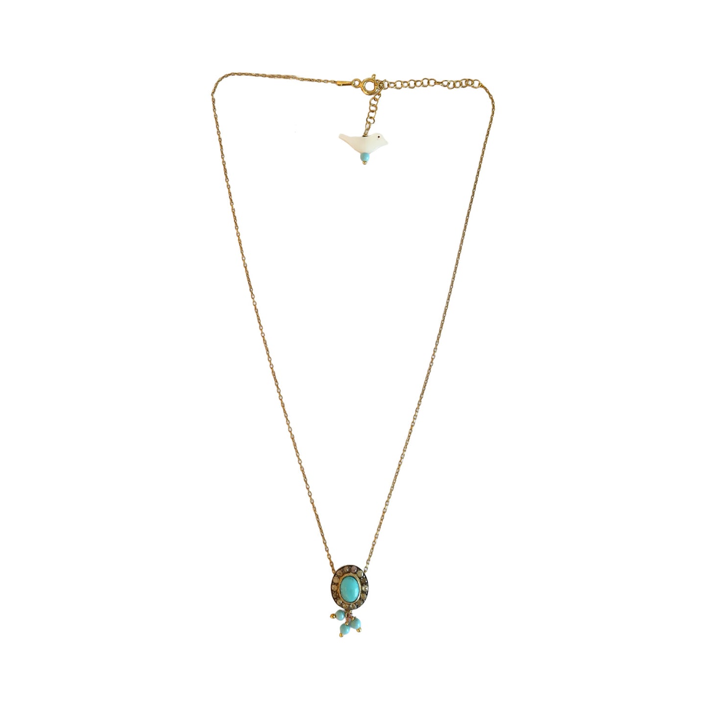 Turquoise Pave Diamond Dangling Necklace