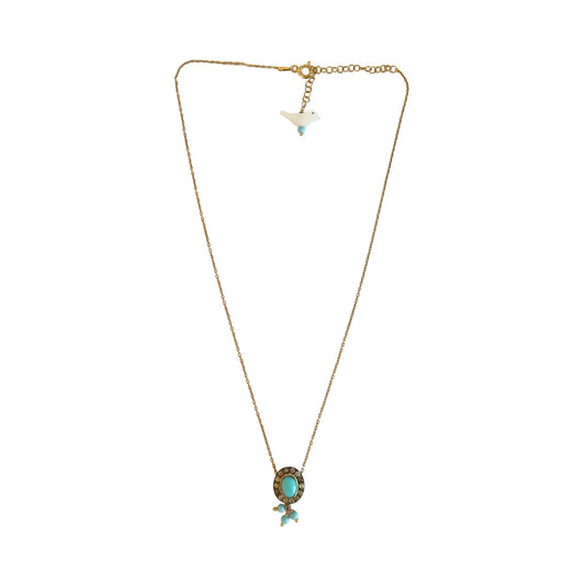 Turquoise Pave Diamond Dangling Necklace