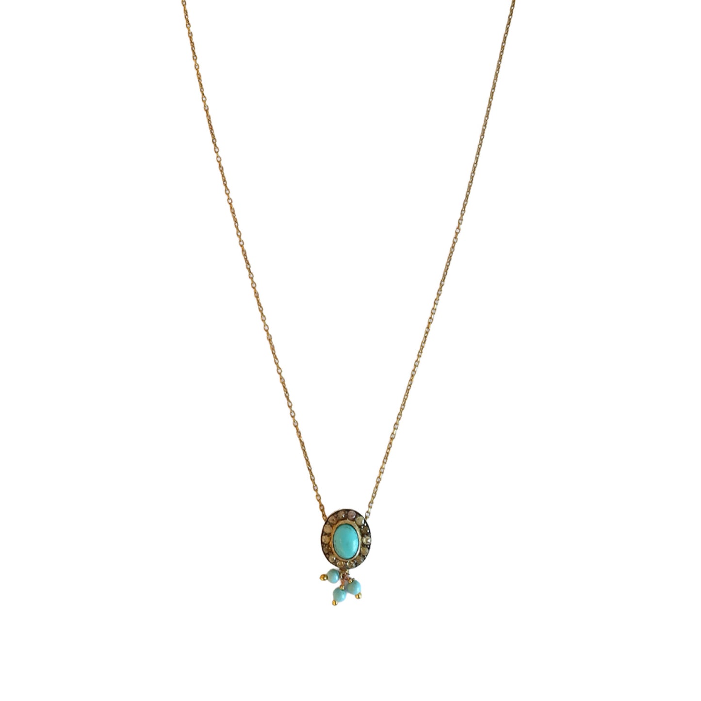 Turquoise Pave Diamond Dangling Necklace