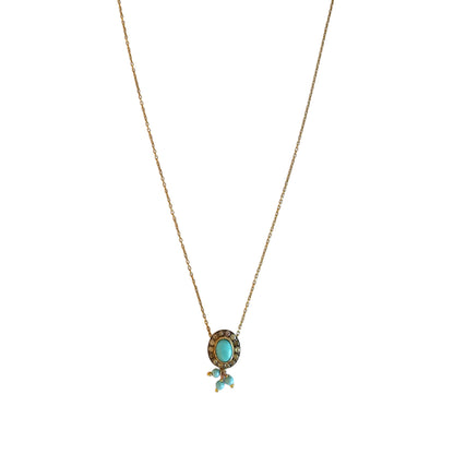 Turquoise Pave Diamond Dangling Necklace
