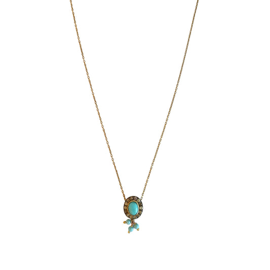 Turquoise Pave Diamond Dangling Necklace