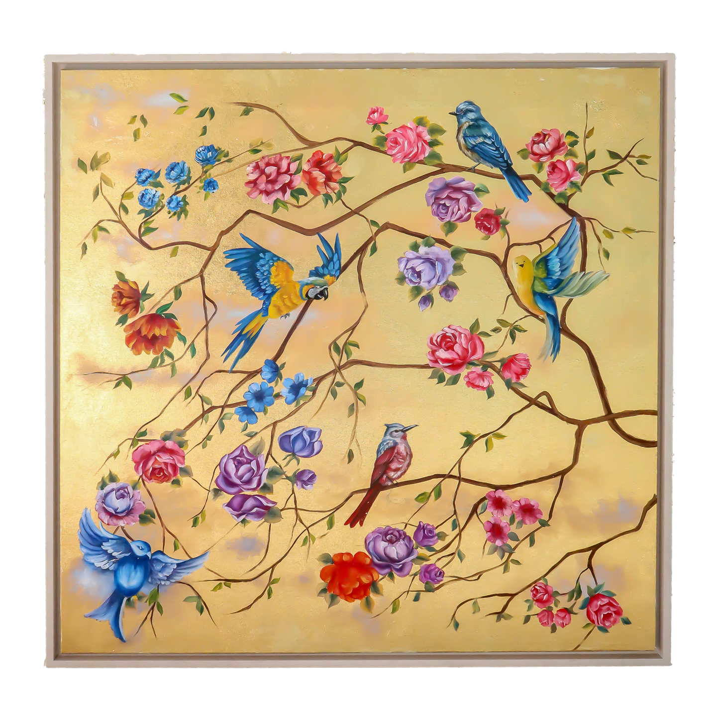 Floral Exotic bird and flower painting A