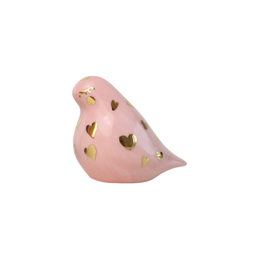 Bird  Pink  with Gold Heart design
