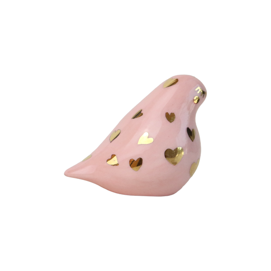Bird  Pink  with Gold Heart design