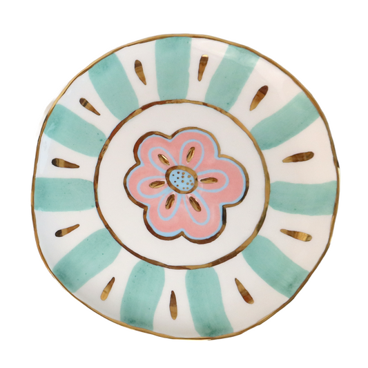 Turquoise and Pink Flower plate A