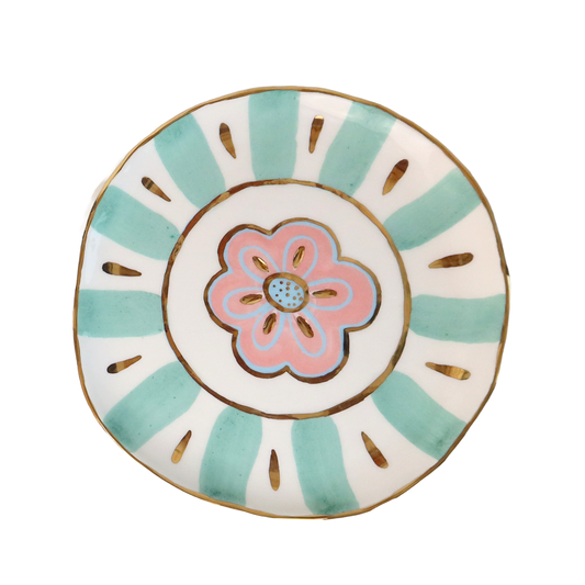 Turquoise and Pink Flower plate B