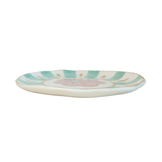 Turquoise and Pink Flower plate A