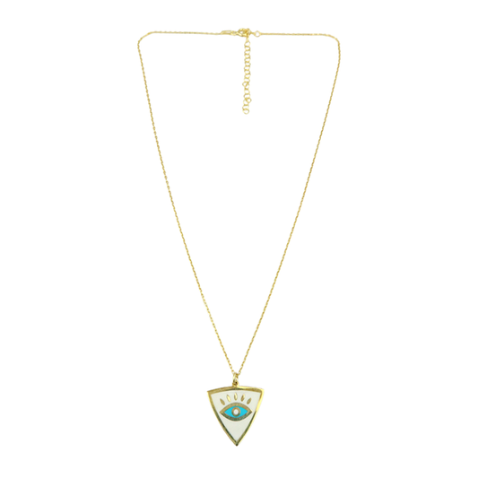 White Enamel Triangle Turquoise Eye Necklace