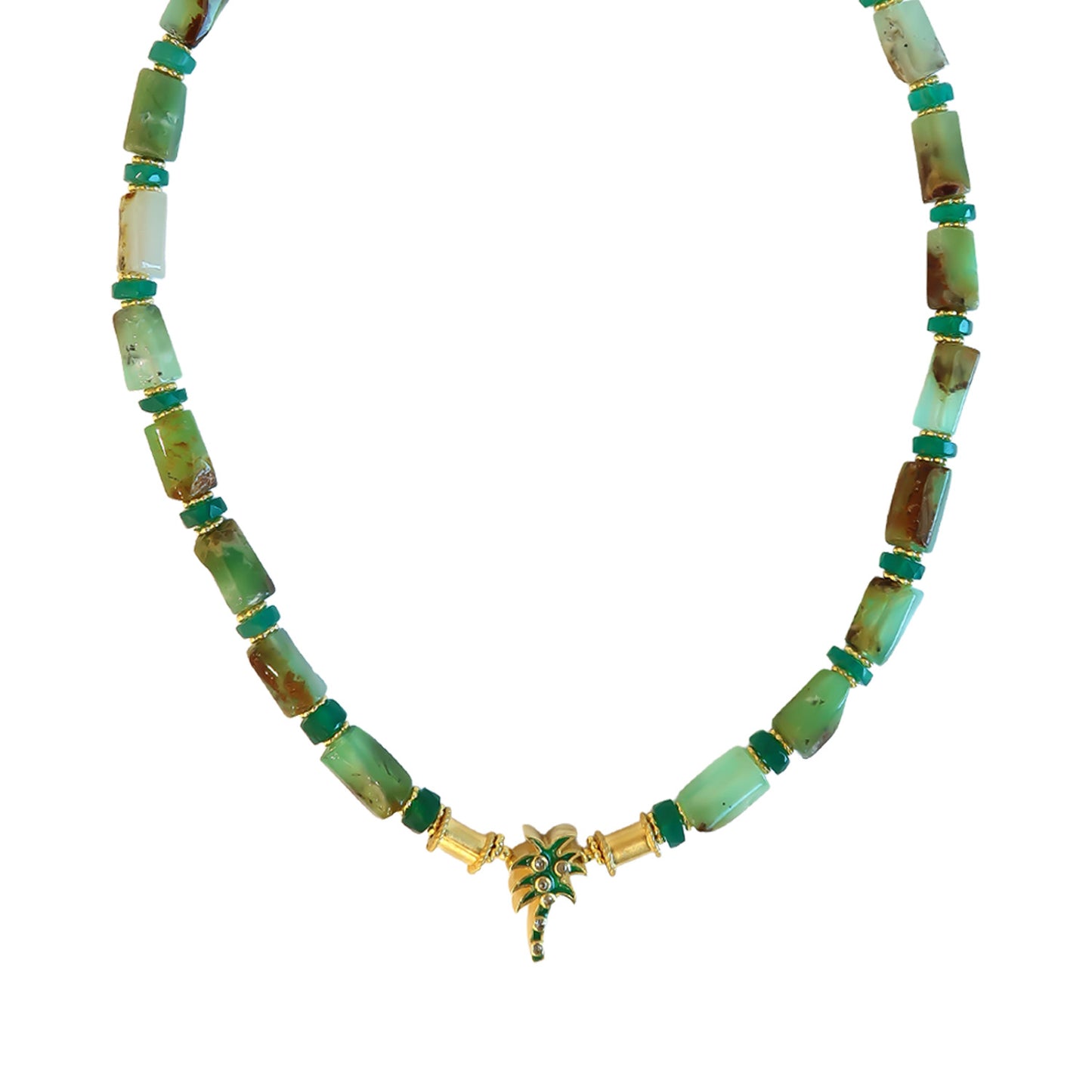 Necklace Chrysoprase  /Palm tree diamond  NS 2500