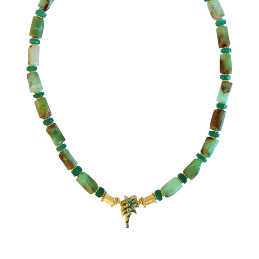 Necklace Chrysoprase  /Palm tree diamond  NS 2500