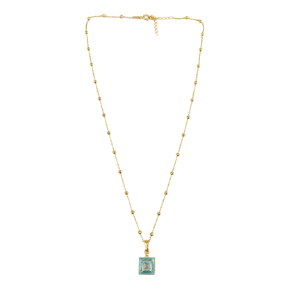 Aqua Enamel Square  pendant necklace