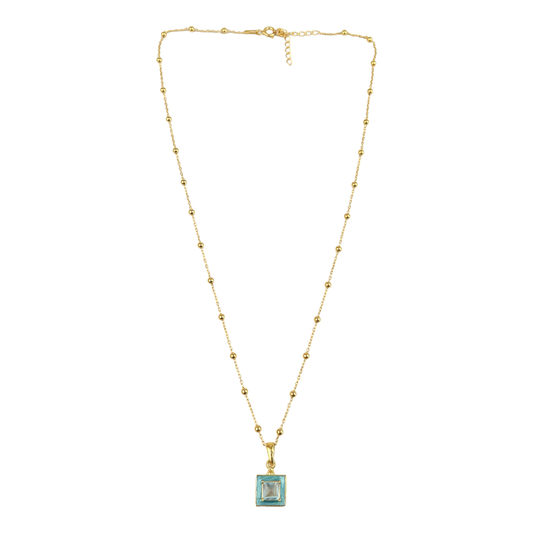 Aqua Enamel Square  pendant necklace