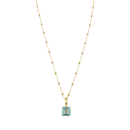 Aqua Enamel Square  pendant necklace