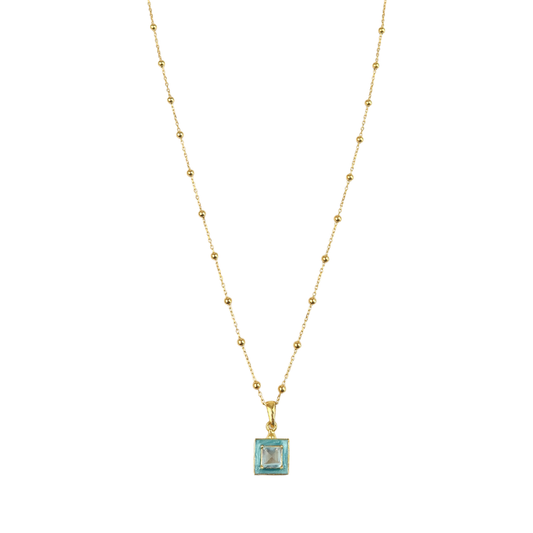 Aqua Enamel Square  pendant necklace