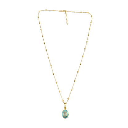Aqua Enamel oval pendant necklace