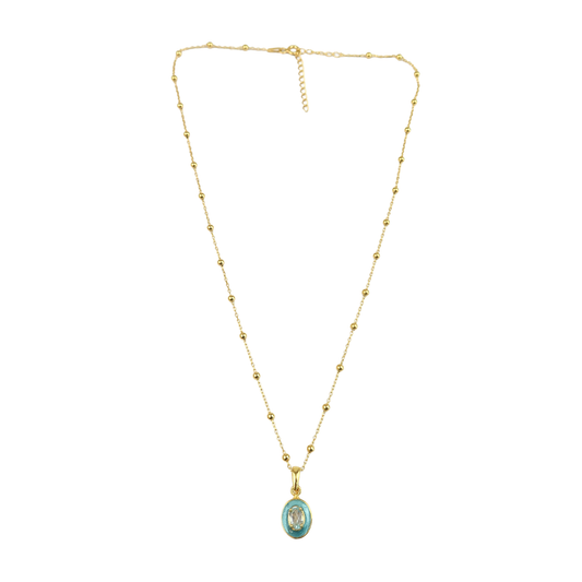 Aqua Enamel oval pendant necklace