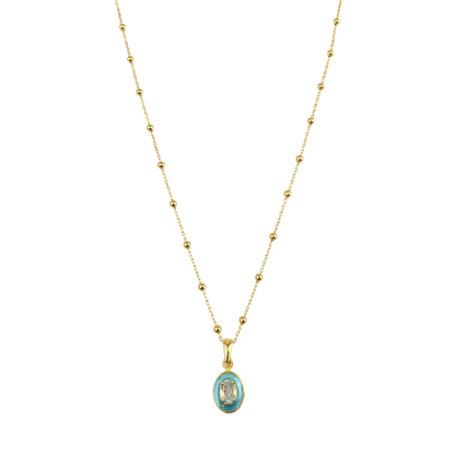 Aqua Enamel oval pendant necklace