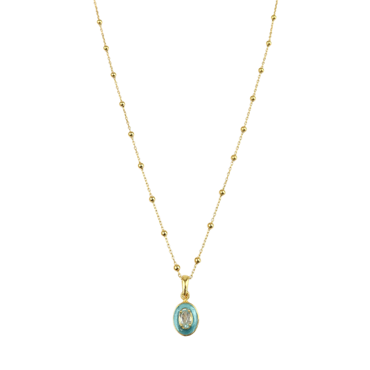 Aqua Enamel oval pendant necklace