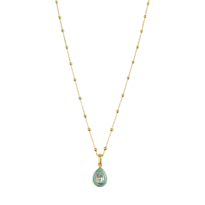 Aqua Enamel T drop pendant necklace