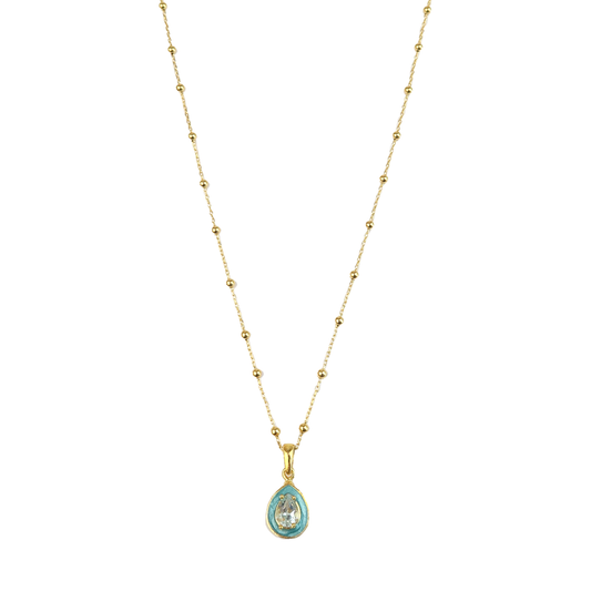 Aqua Enamel T drop pendant necklace