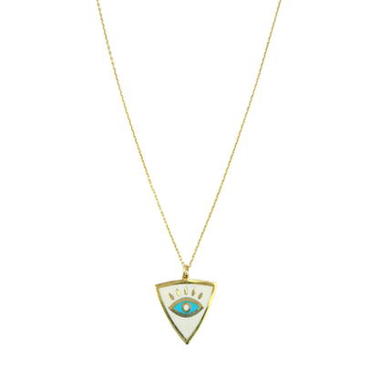 White Enamel Triangle Turquoise Eye Necklace