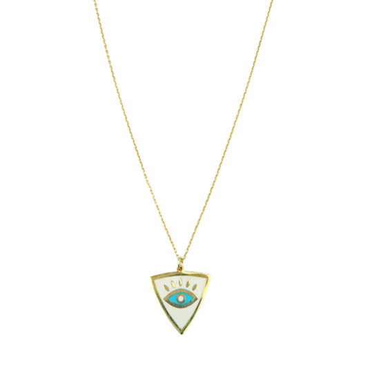 White Enamel Triangle Turquoise Eye Necklace