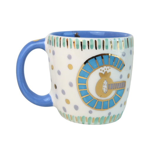 G Pomegranate Blue Handle Mug