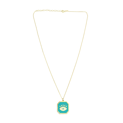 Turquoise Enamel Square Turquoise Eye Necklace