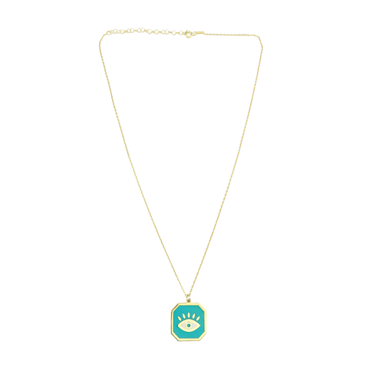 Turquoise Enamel Square Turquoise Eye Necklace