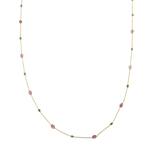 Multi Stone Long Necklace Ruby& Emerald