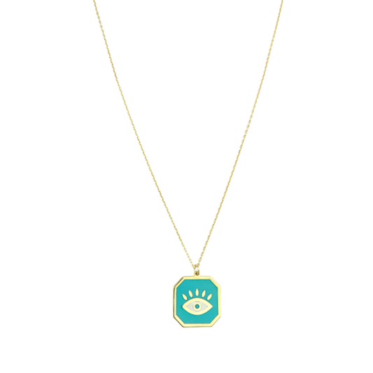 Turquoise Enamel Square Turquoise Eye Necklace