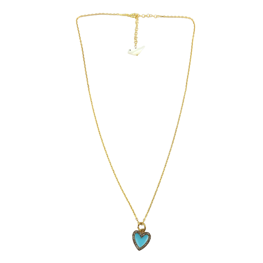 Heart pendant pave diamond enamel necklace