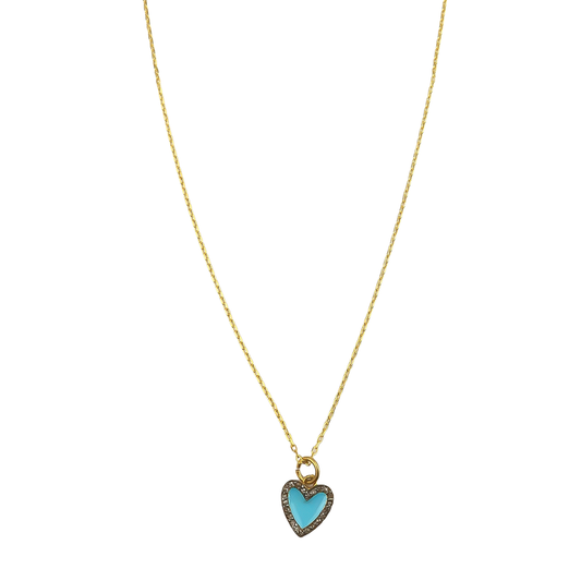 Heart pendant pave diamond enamel necklace