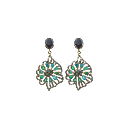 Green opal and Blood stone pave Diamond Earring