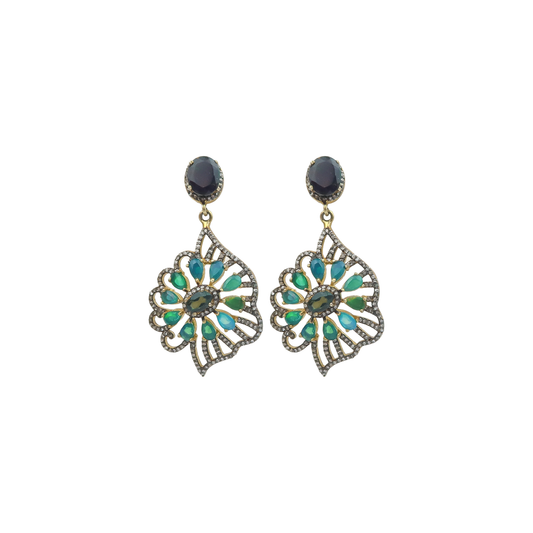 Green opal and Blood stone pave Diamond Earring