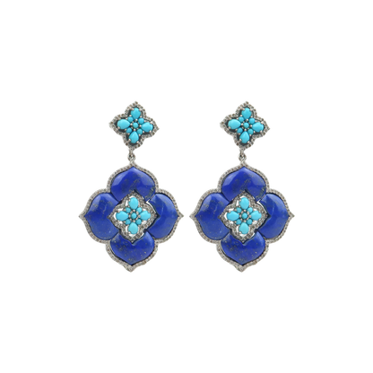 Lapis Turquoise  pave Diamond Earring