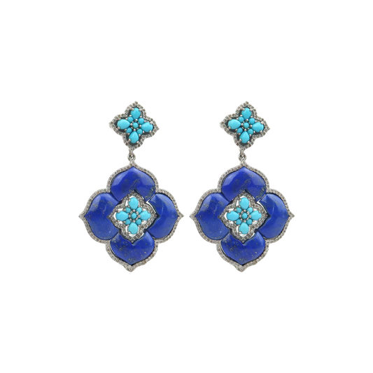 Lapis Turquoise  pave Diamond Earring