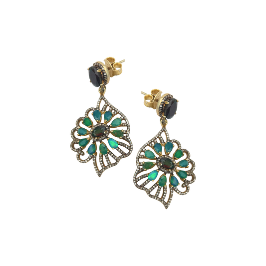 Green opal and Blood stone pave Diamond Earring