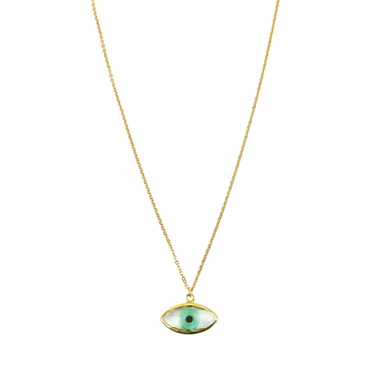 Necklace Oval Green  Eye glass pendant Medium