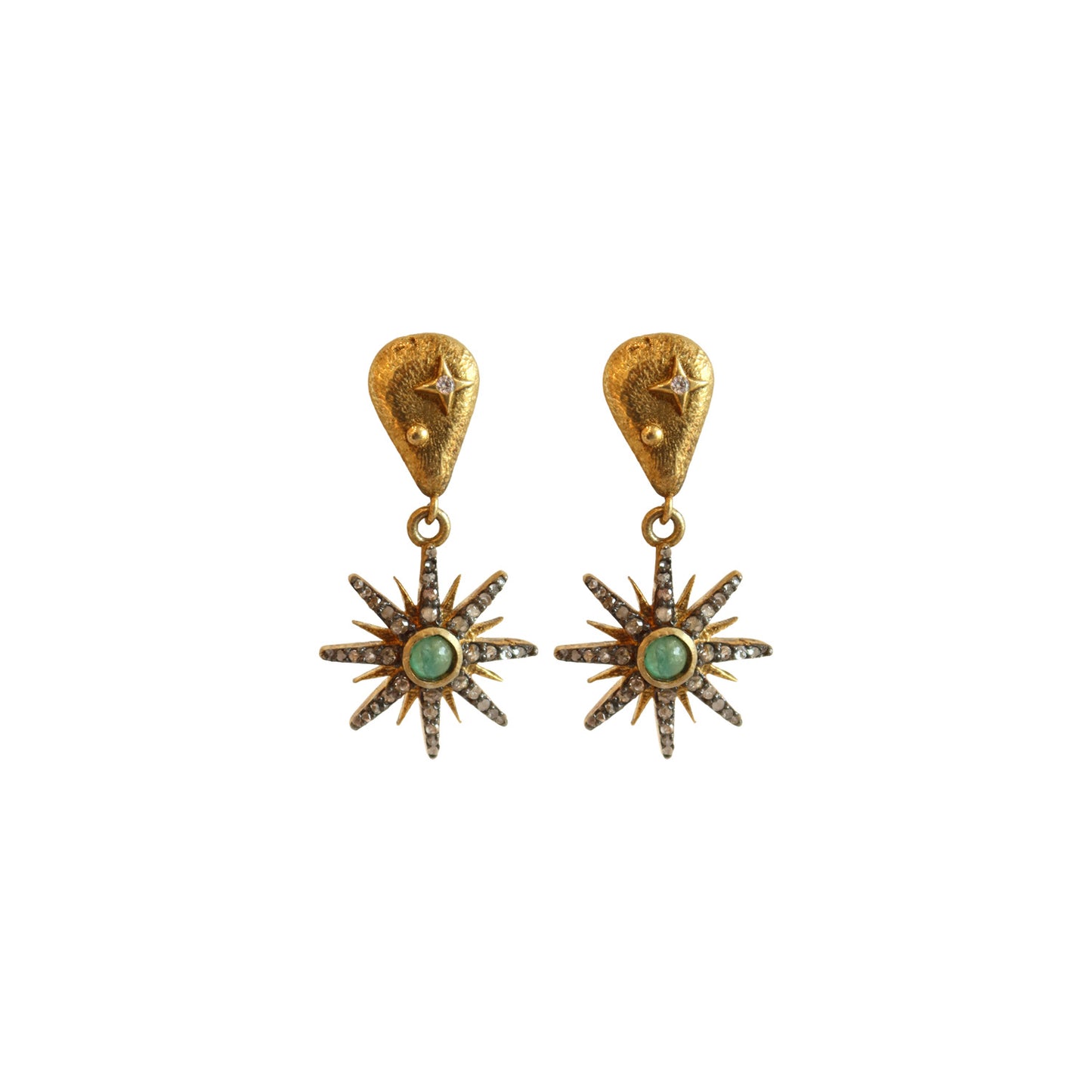 Sun emerald pave diamond earring