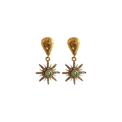 Sun emerald pave diamond earring