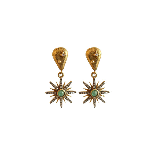 Sun emerald pave diamond earring